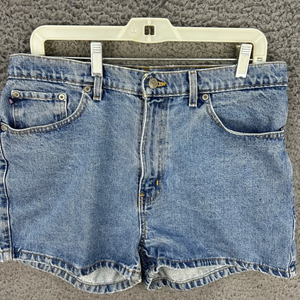 Vtg Polo Ralph Lauren Jean Shorts Womens 14 Banner Flag Embroidered Denim Y2K - Picture 3 of 8